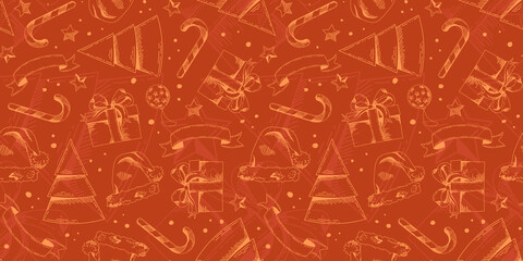 seamless Christmas pattern and shining illustrations sketches by hand. template for Christmas or New Year's design