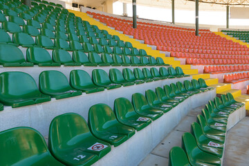 Fototapeta premium Empty stadium seats, because of covid pandemic lockdown.
