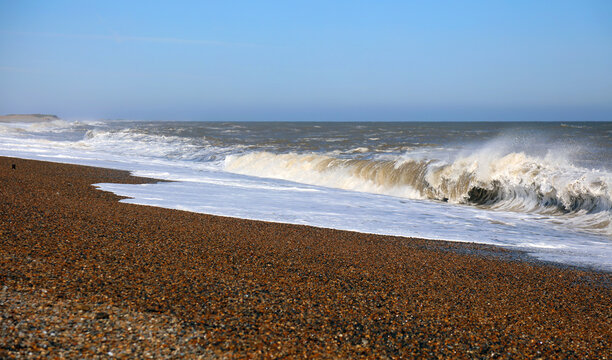 Waves breaking on shingle, Weybourne Beach, Norfolk
