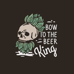 Beer skull with hop hat and hop beard for print. Original brew design with skeleton for craft beer bar, pab or brewery
