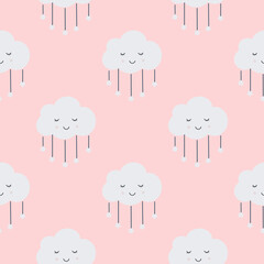 Childish seamless pattern with cute clouds in Scandinavian style. Baby print. Vector hand-drawn illustration.