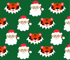 The symbol of 2022 is a TIGER on a green background. Tiger with Santa Claus Pattern