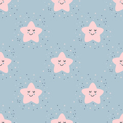 Seamless childish simple pattern for kids with cute stars in Scandinavian style on a white background.