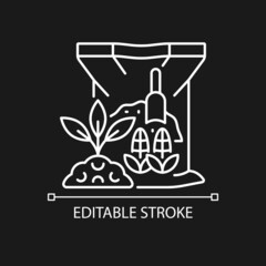 Corn gluten meal linear icon for dark theme. Organic soil and plants supplement. Natural additive. Thin line customizable illustration. Isolated vector contour symbol for night mode. Editable stroke