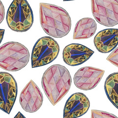 precious stones, a symbol of luxury, wealth,influence,money.beautiful decoration of pink,lilac gold,yellow,blue colors like garnet,ruby topaz sapphire diamond diamond emerald.watercolor drawing expens