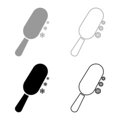 Chocolate ice on stick Eskimo confection set icon grey black color vector illustration image flat style solid fill outline contour line thin