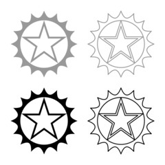 Star in circle with sharp edges set icon grey black color vector illustration image flat style solid fill outline contour line thin