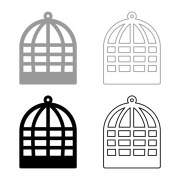Cage for bird silhouette vintage captivity concept set icon grey black color vector illustration image flat style solid fill outline contour line thin