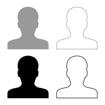 Avatar man face silhouette User sign Person profile picture male set icon grey black color vector illustration image flat style solid fill outline contour line thin
