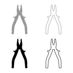 Pliers tool set icon grey black color vector illustration image flat style solid fill outline contour line thin