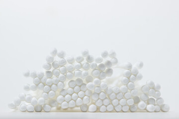 Cotton buds on a white background. Personal hygiene product.