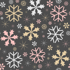 seamless winter pattern colored snowflakes on a dark gray background