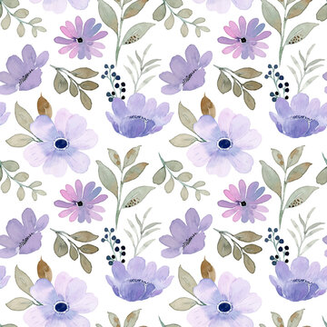  Purple watercolor floral seamless pattern