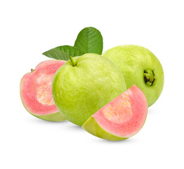 Fresh Guava fruit with leaves isolated on white background