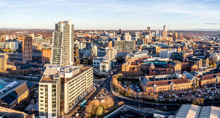 Fototapeta na wymiar Aerial view of Leeds city centre skyline
