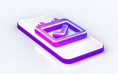 calendar check sign on mobile phone isolated white background 3d render concept for web banner landing page