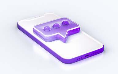 chat message sign on mobile phone isolated white background 3d render concept for web banner landing page