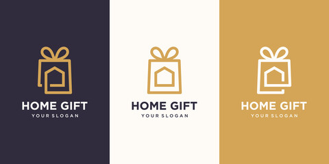 Fototapeta premium gift and house simple logo combination. Unique surprise and logotype design template