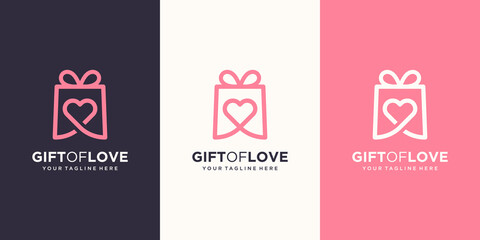 gift and love logo combination. Unique surprise and logotype design template