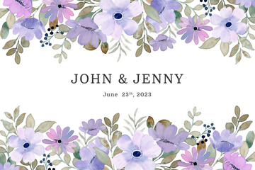 Purple flower border with watercolor
