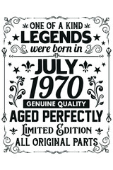 Legends Were Born In July 1970 T-Shirt Design