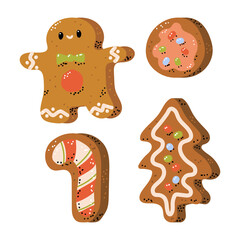 Christmas sugar cookies and gingerbread vector cartoon illustration isolated on a white background.