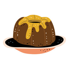 Christmas sticky toffee pudding vector cartoon illustration isolated on a white background.