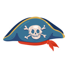 Pirate hat with skull and crossbones vector cartoon illustration isolated on a white background.