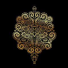 Vector ornate ornament. Element for design in modern colors on black background. Hand drawn. Concept meditation and relax.