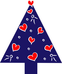 christmas tree new year holiday hearts decoration blue