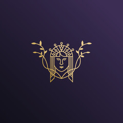 Queen nature leaf beauty women badge logo design Premium Vector