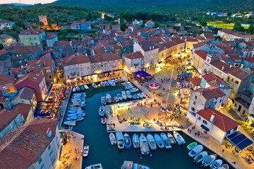 Obraz premium Town of Cres harbor aerial evening view, Island of Cres