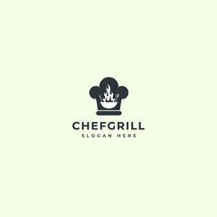 Obraz premium Silhouette Chef of Grill logo design