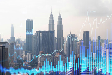 Forex and stock market chart hologram over panorama city view of Kuala Lumpur. KL is the financial...