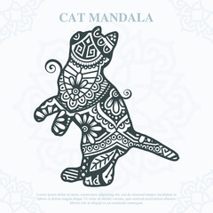Fototapeta na wymiar Cat Mandala. Vintage decorative elements. Oriental pattern, vector illustration.