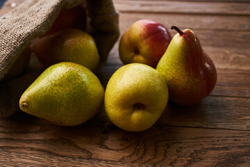 pears on wooden table agriculture vitamins close-up