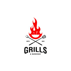 Vintage Grill  Barbeque with fire flame Collection