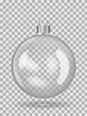 Fototapeta na wymiar Christmas tree empty ball isolated transparent background. Vector translucent clear glass xmas bauble. EPS 10 vector.