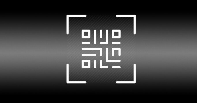 Illustration of qr code with copy space against black background