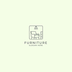 Minimalist Furniture of Interior with chair n nightstand line logo