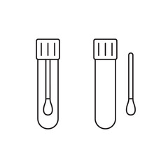 Laboratory tube with tupfer for clinical smear, linear icon. Medical supplies for saliva test. Outline simple vector. Contour isolated pictogram on white background - 472244984