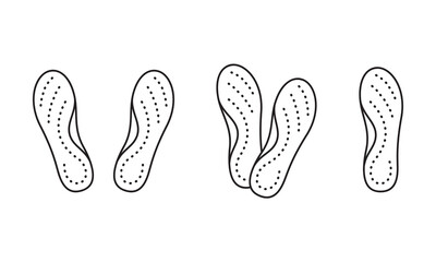 Orthopedic insoles, linear icons set. Outline simple vector of orthotic arch support. Contour isolated pictogram on white background