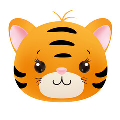 Adorable Tiger Head with Cute Smile and Pink Nose. Cartoon style.