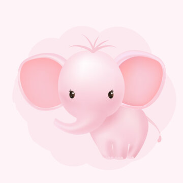 recommend clip art: Pink baby girl elephant happy on soft pastel cloud.