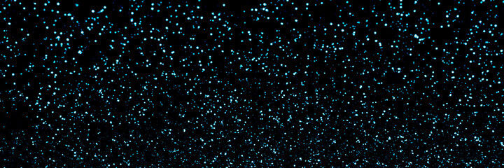 Blue sparkling glitter background, christmas shiny texture. Holiday lights. Abstract defocused header. Wide screen wallpaper. Panoramic web banner with copy space for design