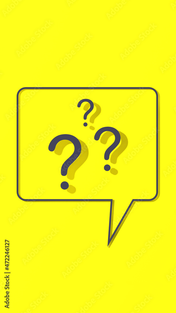 Aufkleber question mark with shadow on yellow background. vertical image. 3d image. 3d rendering.