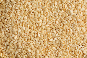 White sesame seeds background close up