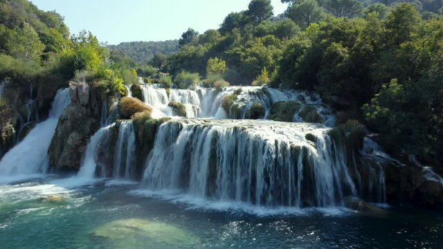 Aerial view of amazing Skradinski buk waterfall in Krka National Park, Croatia.