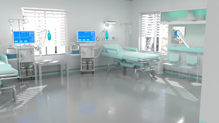 hi-tech clinic room, medical therapy , fictional design creative abstract 3D illustration - obrazy, fototapety, plakaty