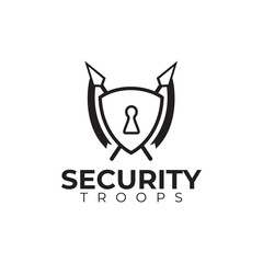 Emblem shield medieval security system logo design